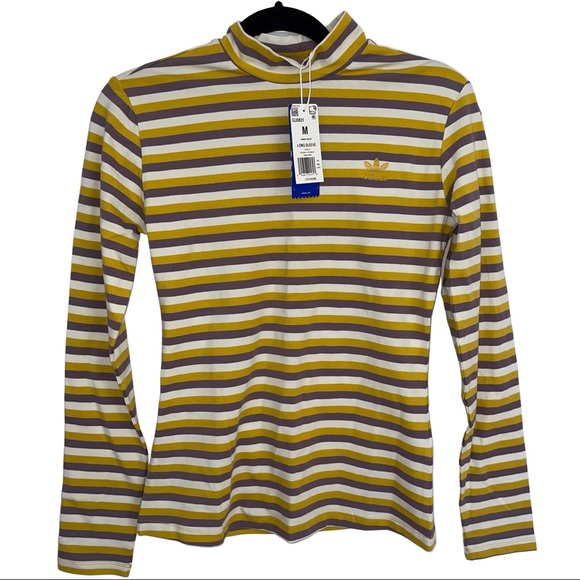 adidas Tops - NWT Adidas Long Sleeve T-Shirt Legacy Purple yellow brown stripes Medium comfort